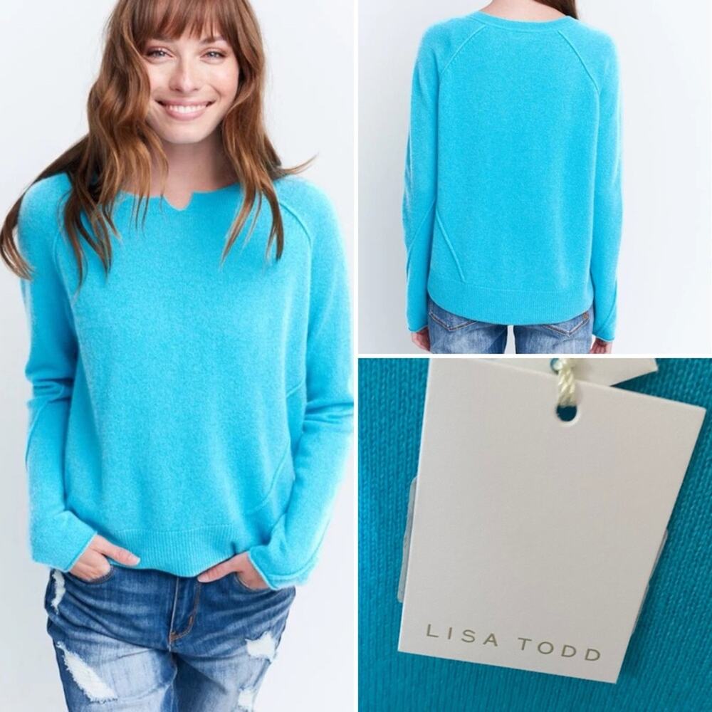 New! LISA TODD $385 STARBURST SWEATER in BLUERASPBERRY Size Small
